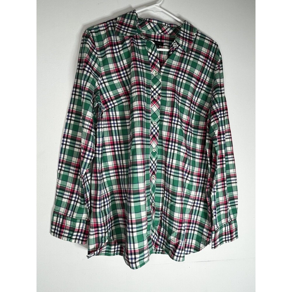 Talbots Multicolor Plaid Cotton Button Up Shirt Womens Large Long Sleeve Top